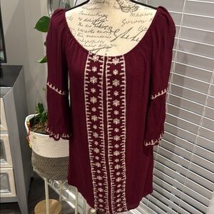 Burgundy Boho Embroidered Dress